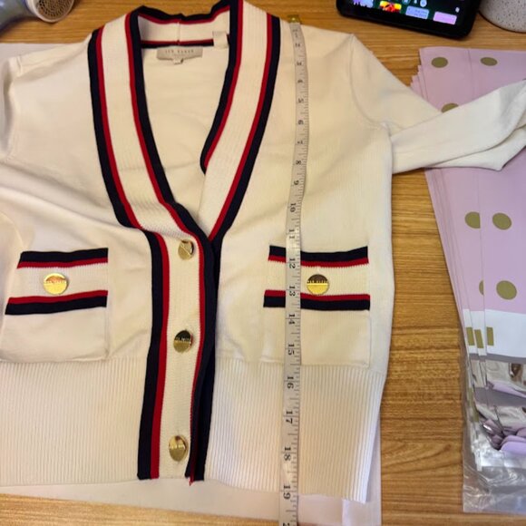 Ted Baker Skilarr Striped-Trim Cardigan Size 0 - Picture 14 of 14